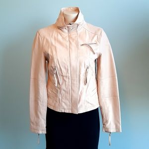 Zara lambskin pink beige leather jacket